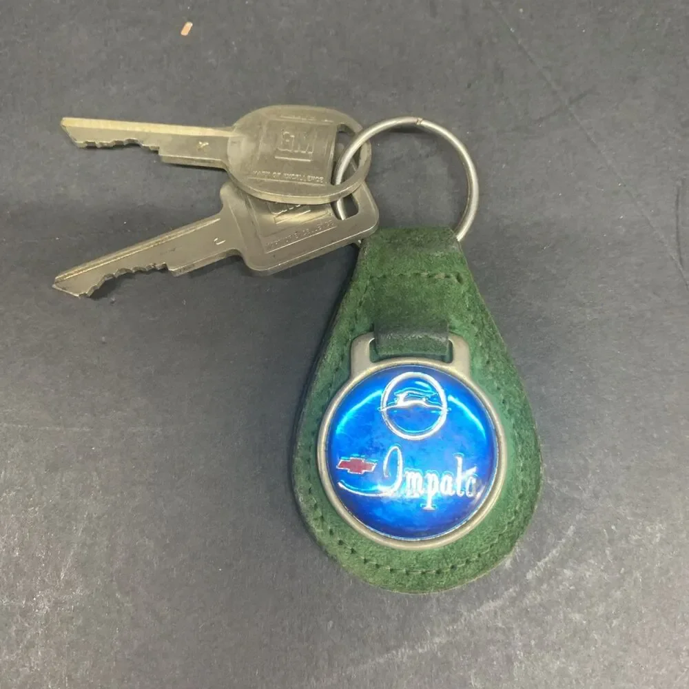 Vintage 70’s/80’s Chevy Impala Green Suede Faux Leather Keychain / Key Ring